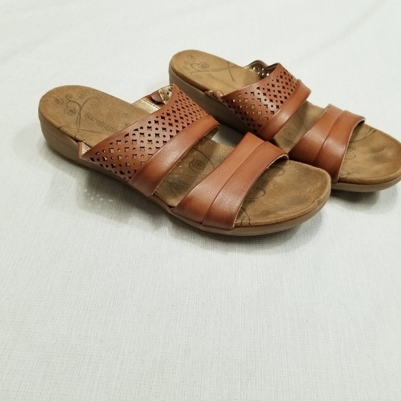 Baretraps Jimina faux leather slides slip on Brown Sandals all man made sz 6.5 - Picture 7 of 11